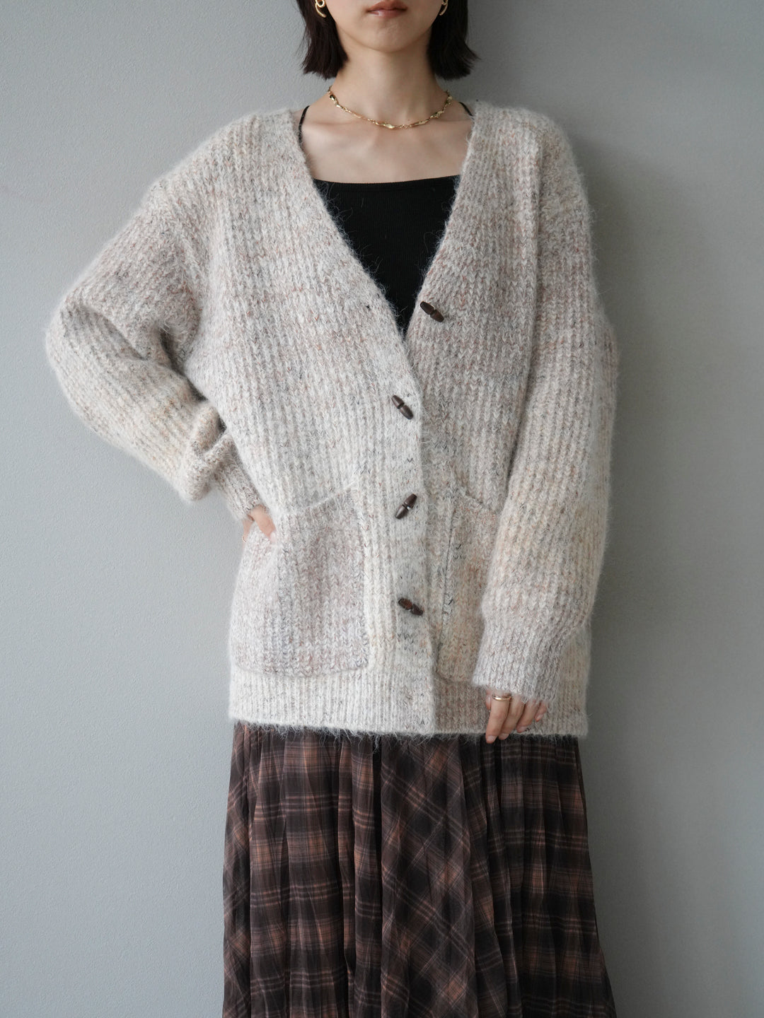[予約]トグルボタン畦編みオーバニットカーディガン/beige