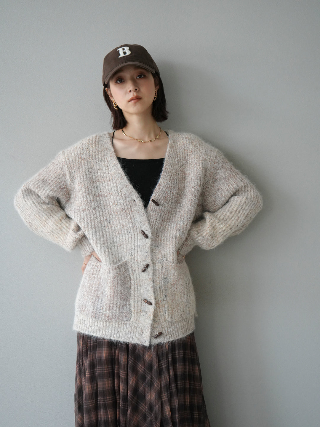 [予約]トグルボタン畦編みオーバニットカーディガン/beige