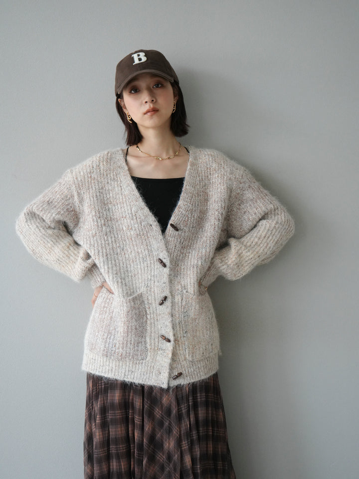 [予約]トグルボタン畦編みオーバニットカーディガン/beige
