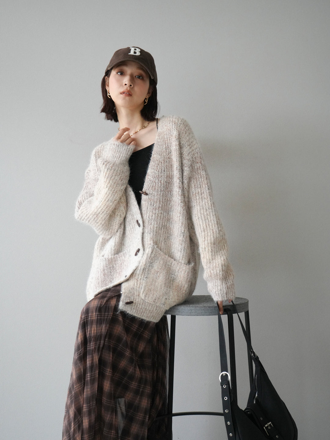 [予約]トグルボタン畦編みオーバニットカーディガン/beige