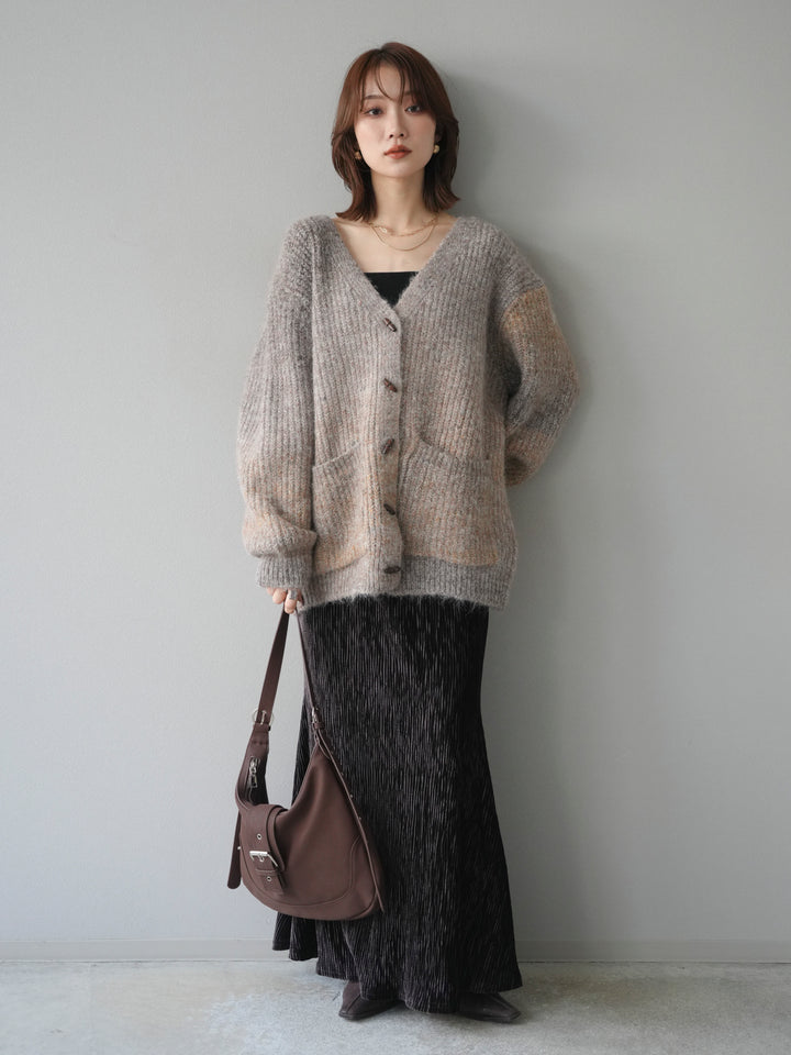 [予約]トグルボタン畦編みオーバニットカーディガン/brown