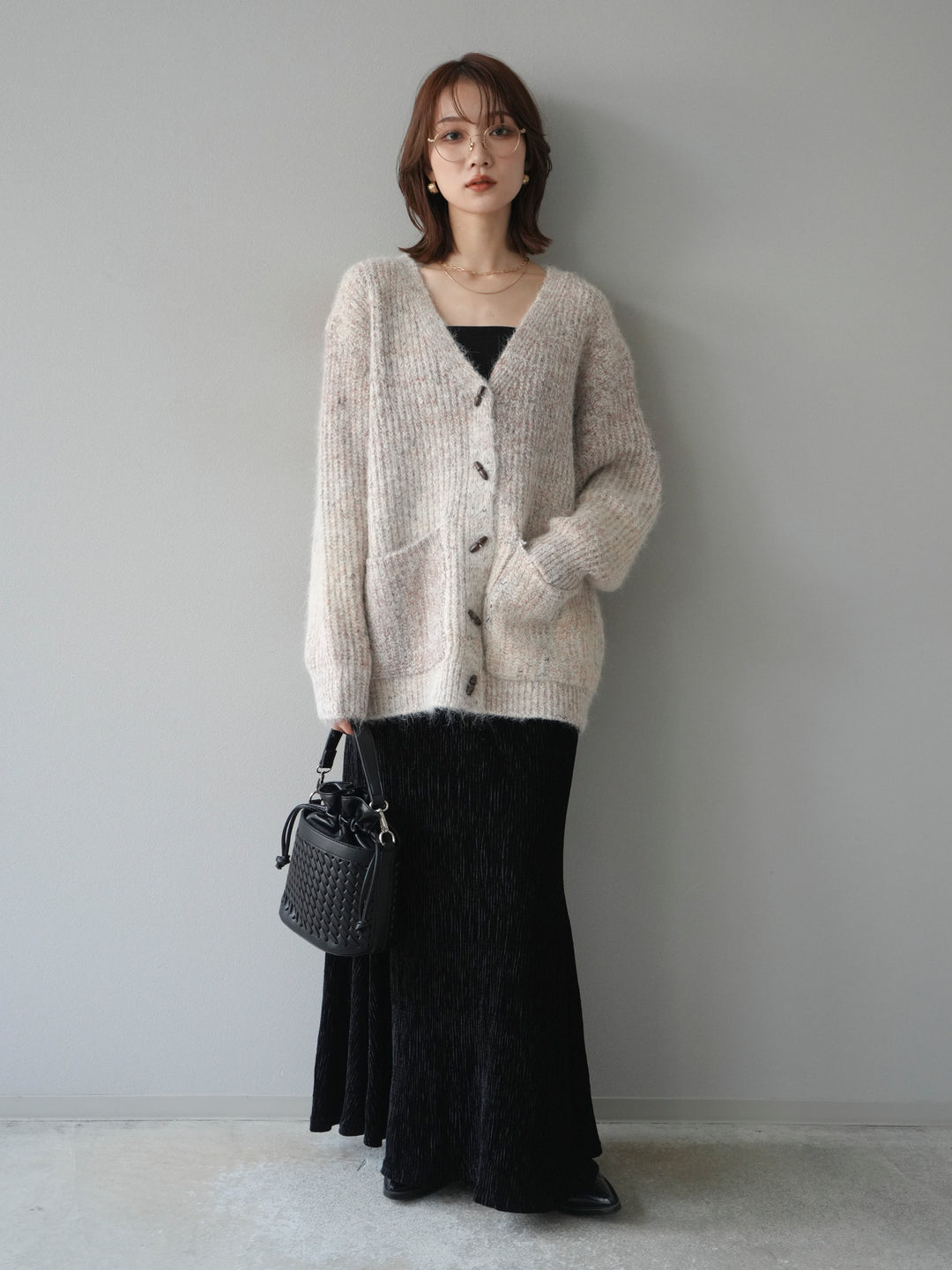 [予約]トグルボタン畦編みオーバニットカーディガン/beige
