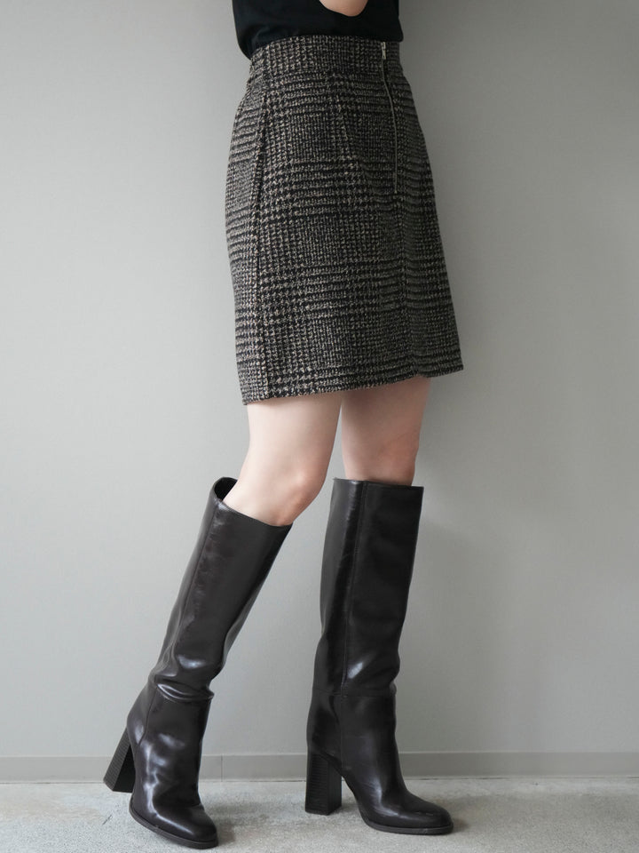 [予約]フロントZIPアソート柄ミニスカート/brown