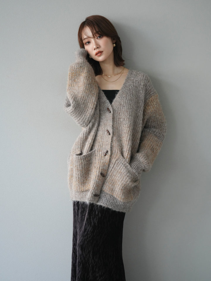 [予約]トグルボタン畦編みオーバニットカーディガン/brown