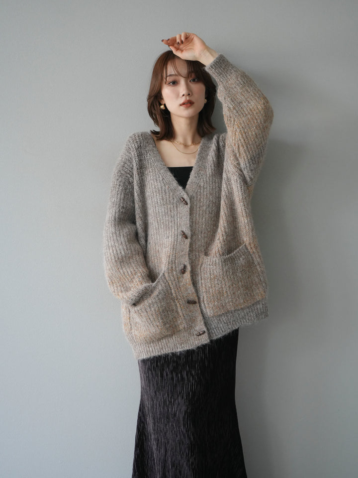 [予約]トグルボタン畦編みオーバニットカーディガン/brown