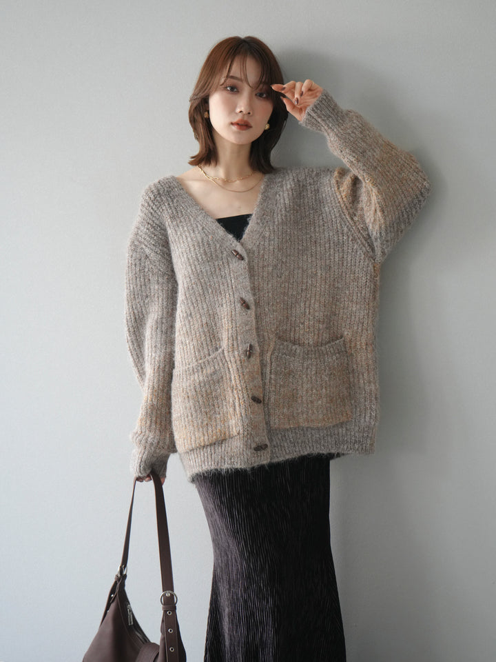 [予約]トグルボタン畦編みオーバニットカーディガン/brown