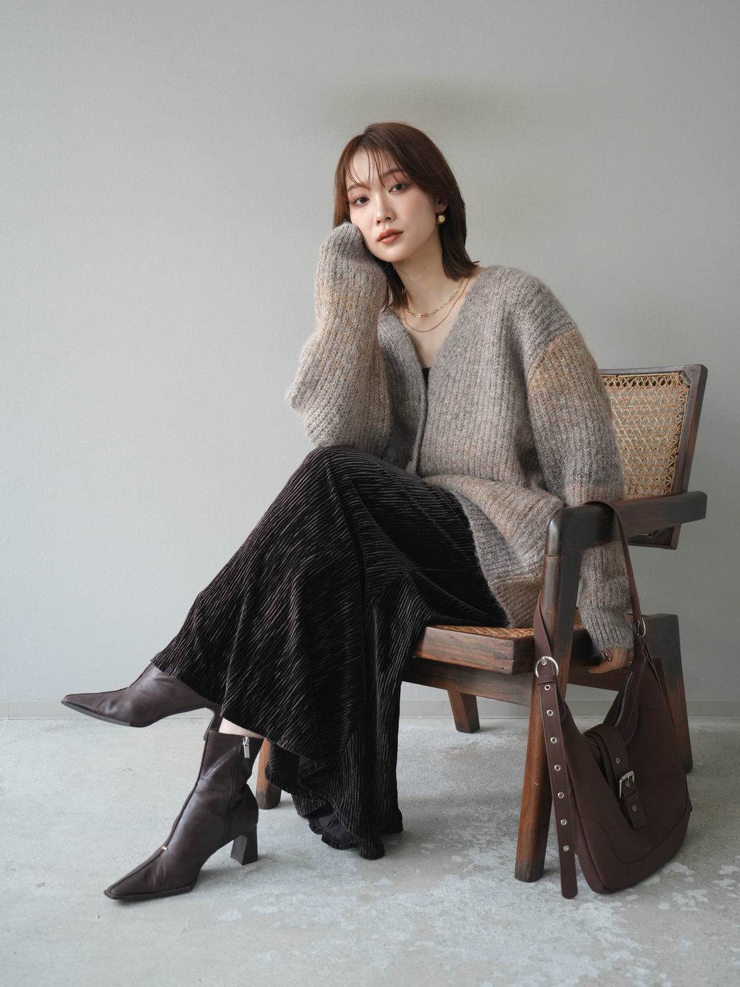 [予約]トグルボタン畦編みオーバニットカーディガン/brown