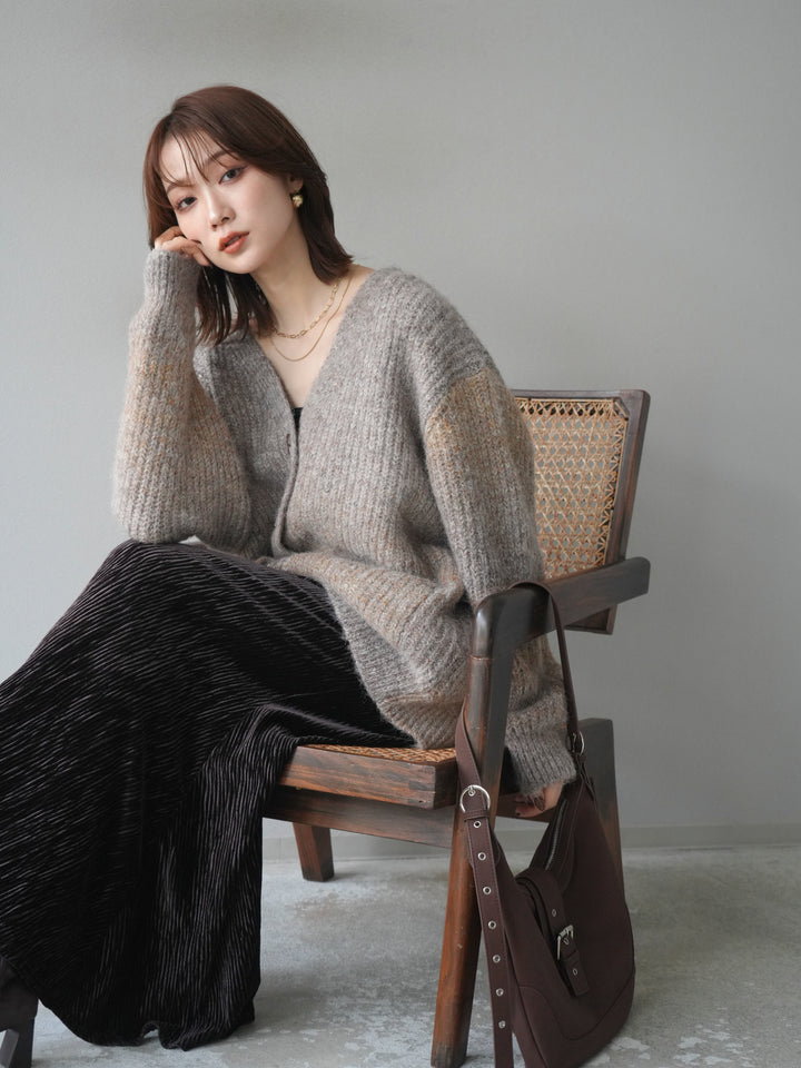 [予約]トグルボタン畦編みオーバニットカーディガン/brown