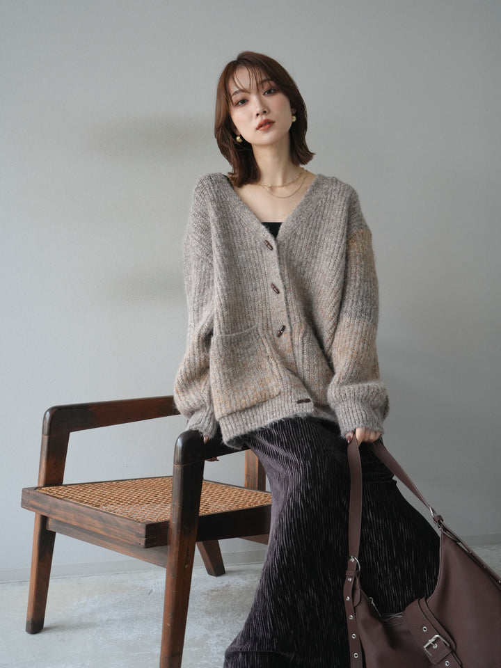 [予約]トグルボタン畦編みオーバニットカーディガン/brown