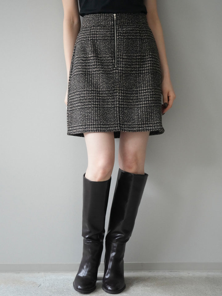 [予約]フロントZIPアソート柄ミニスカート/brown