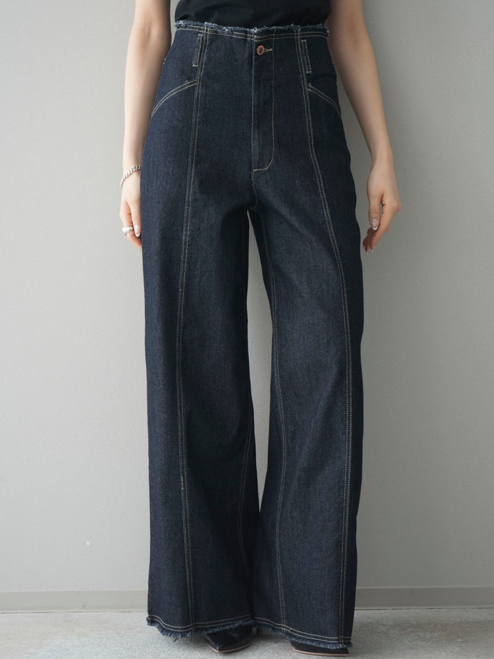 [予約]センターステッチストレッチカットオフデニムパンツ/onewash