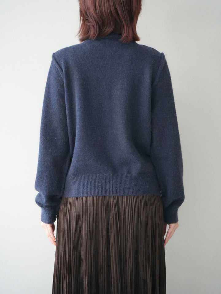 [予約]配色レイヤードニットカーディガン/navy