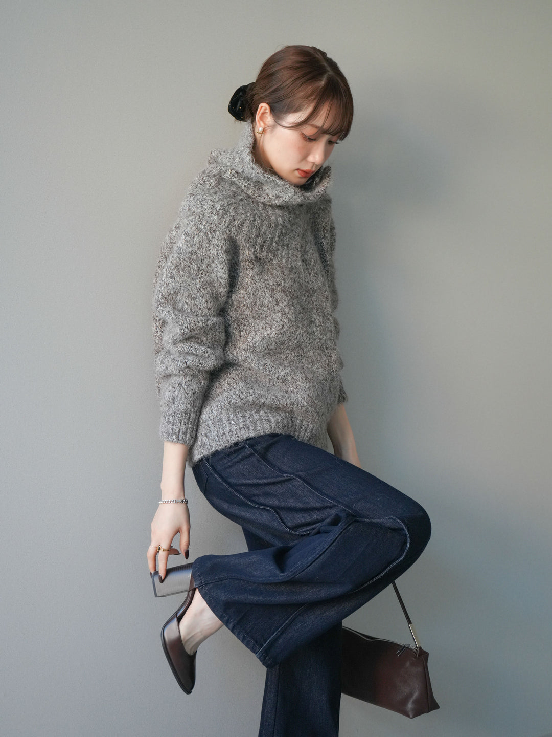 [予約]ネック付MIXニットアンサンブル/brown