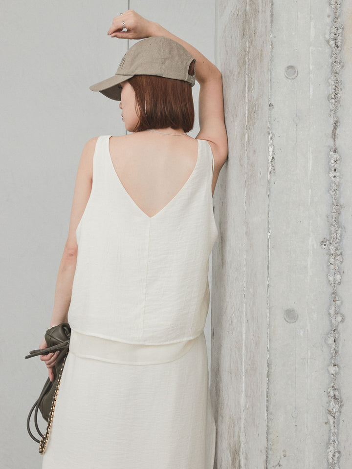 [予約]ワッシャーサテンシアーレイヤードタンクトップ/アイボリー