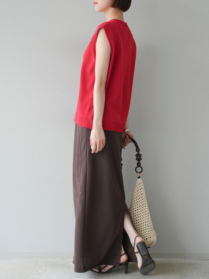 [SET]Vネックレーヨンニットベスト+スウェットロングスカート(2set)