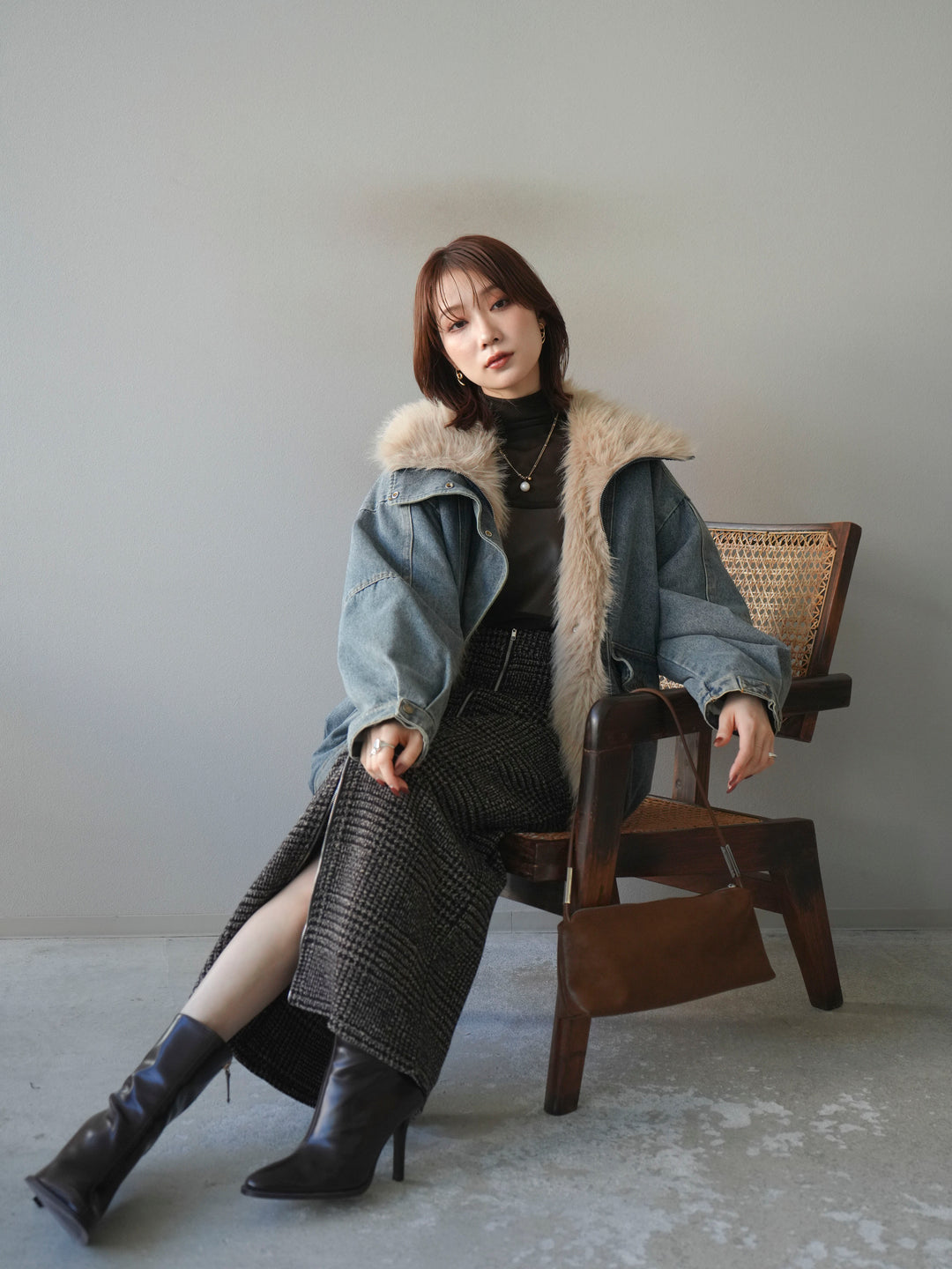 [SET]デニムxファーブルゾン+選べるアクセセット(2set)