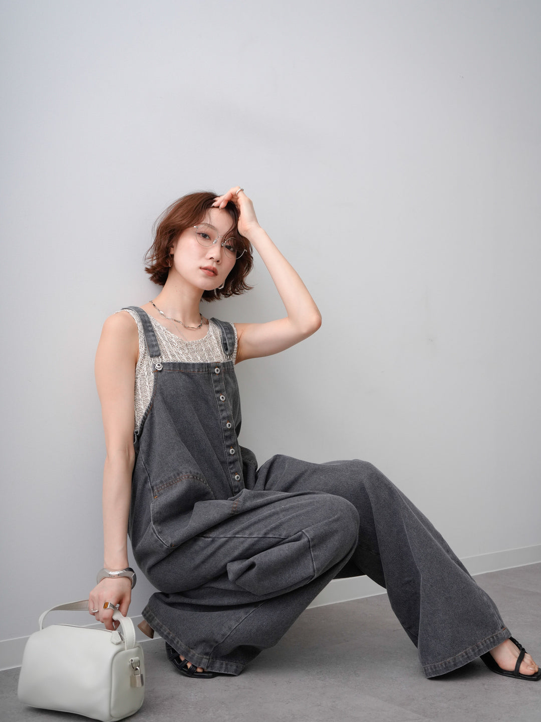 [予約]オーバーシルエットデニムオールインワン/black