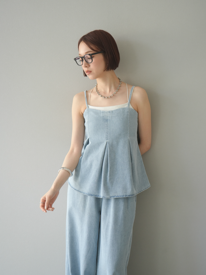 [SET]デニムタックフレアキャミソール＆イージーワイドパンツSET UP(2set)