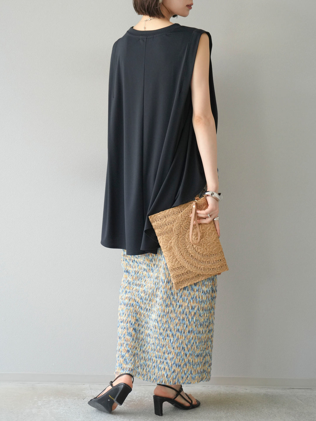 [予約]マルチカラーランダムプリーツタイトスカート/イエロー