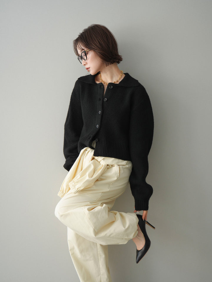 [予約]メランジニット襟付きクロップドカーディガン/black