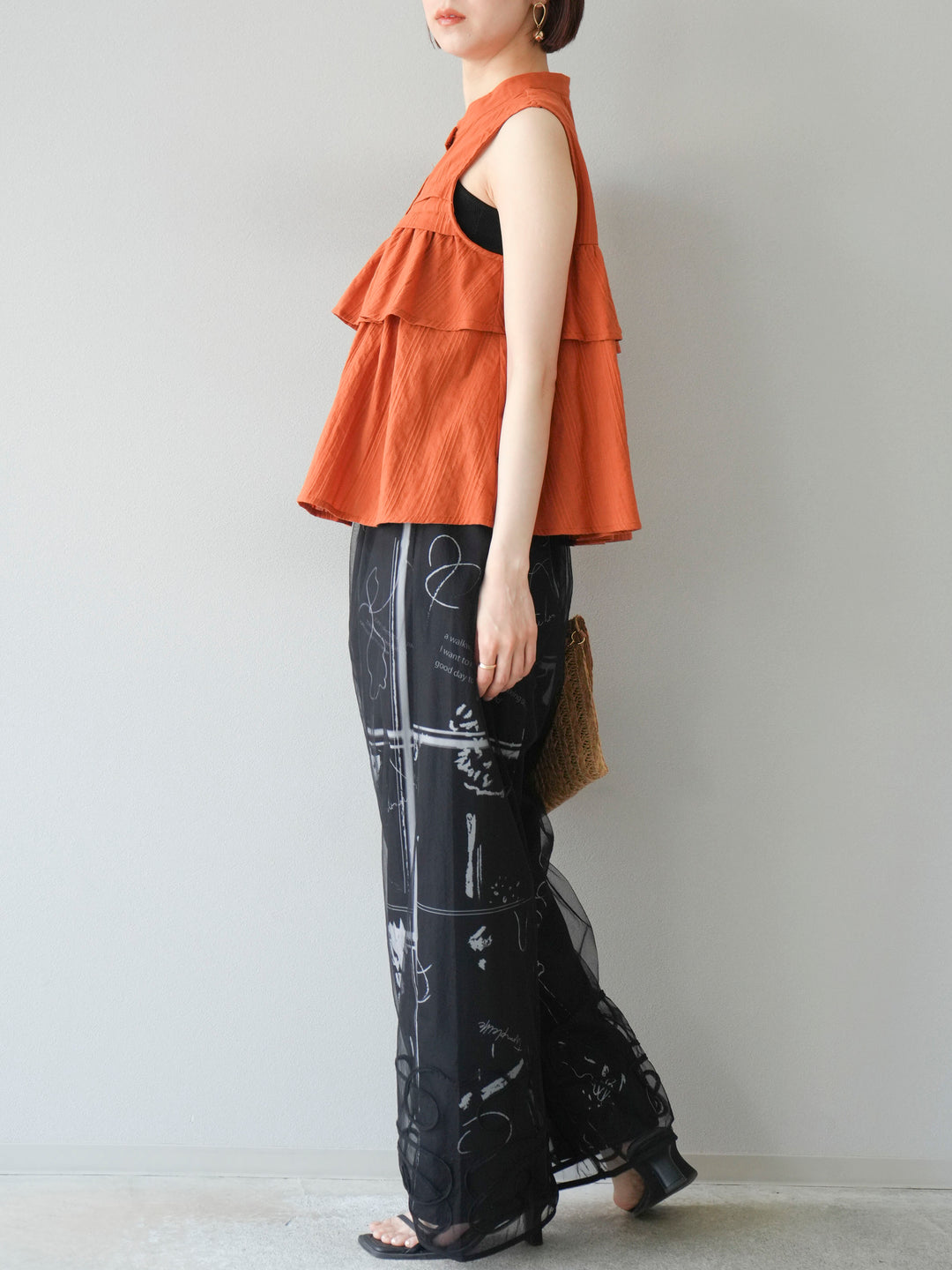 [予約]ペイント柄タックパンツ/ブラック