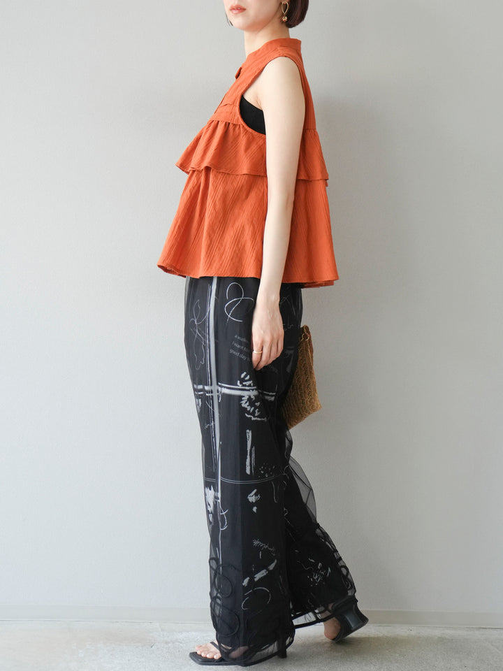 [予約]ペイント柄タックパンツ/ブラック