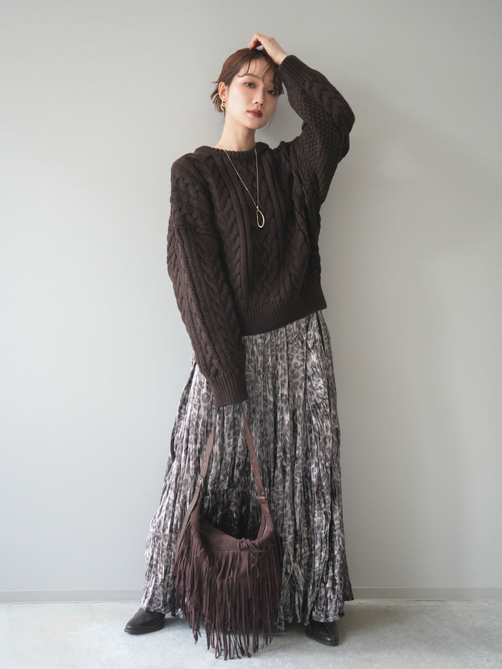 [予約]レオパードベロアワッシャーロングスカート/gray