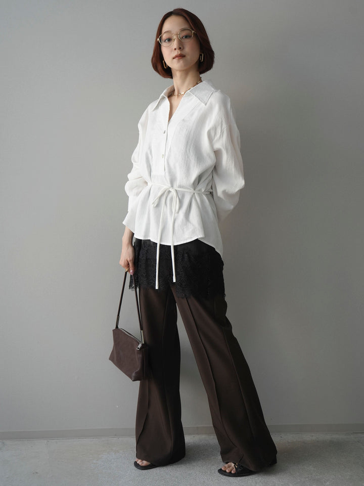 [SET]Vネック変形ラインシャツ+センターシームフレアパンツ(2set)