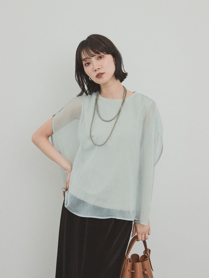 [予約]コンパクトスムースシアーレイヤードトップス/ミント