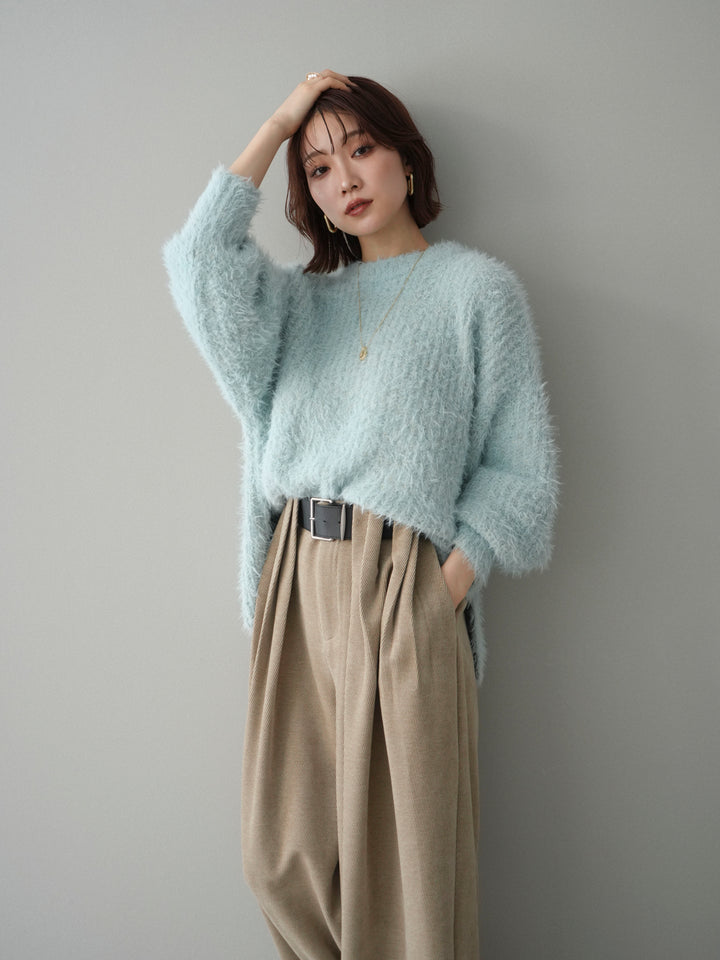 [予約]ボリュームスリーブシャギー MIXニットプルオーバー/mint