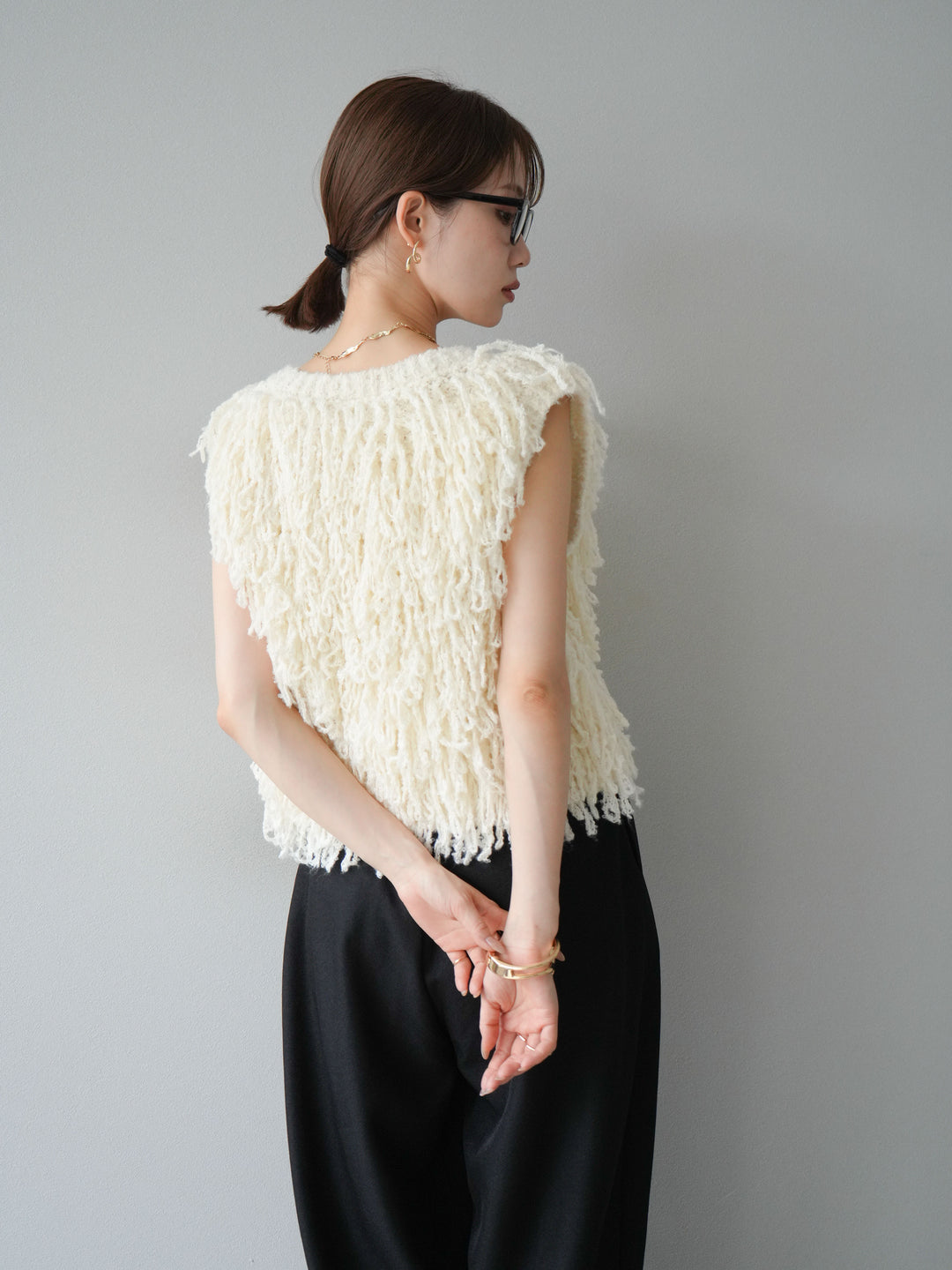 [予約]フリンジループニットベスト/アイボリー