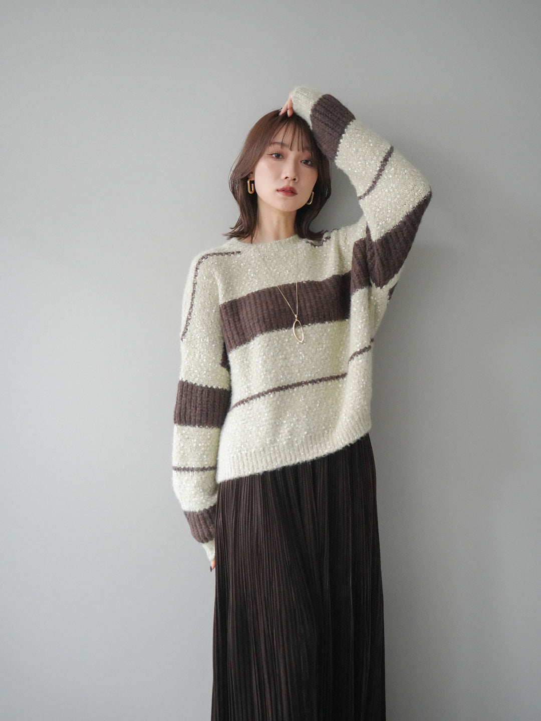 [予約]ネップヤーンボーダーニットプルオーバー/beige