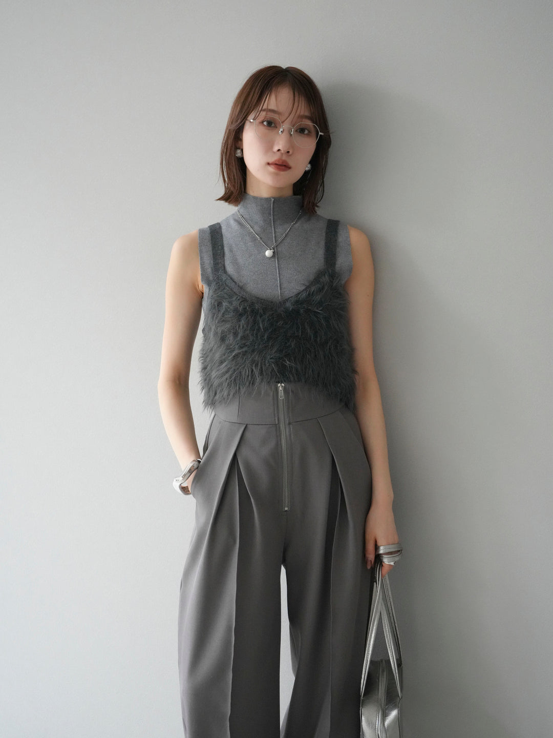 [予約]シャギーニットビスチェ/チャコール