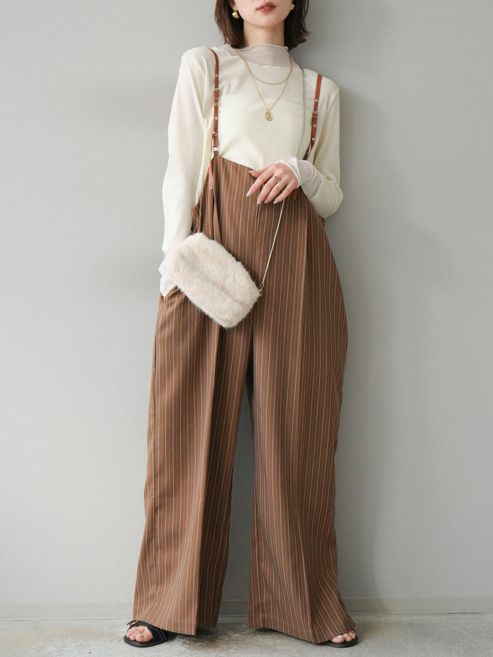 【着回しセット】[SET]ヘリンボーンストライプジレ+シアー切替ベロアトップス+ヘリンボーンストライプサロペット(3set)