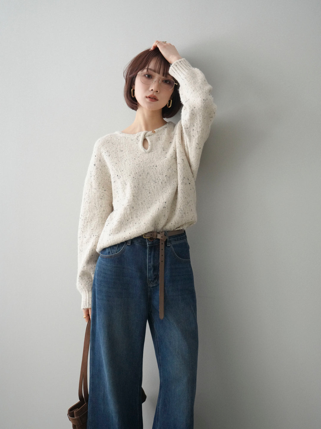 [SET]ツイストネックラメネップヤーンニットプルオーバー+選べるアクセセット(2set)