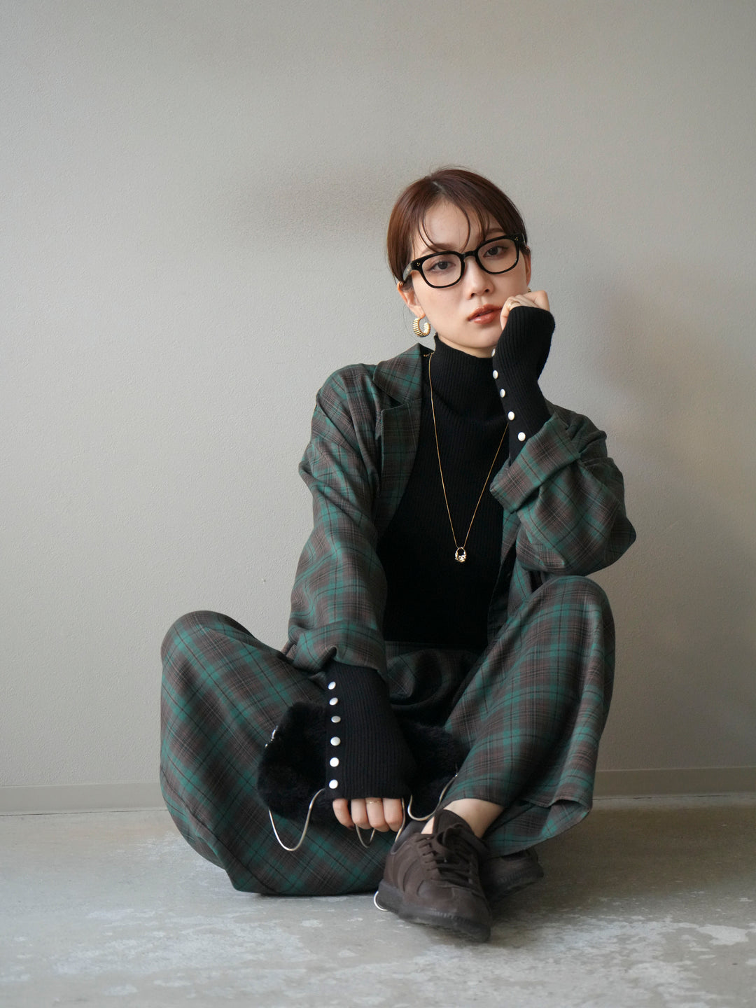 [SET] 格紋短外套+格紋休閒褲（2件組）