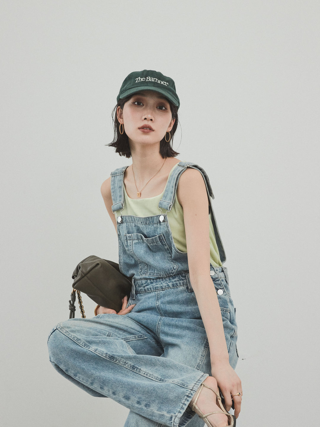 [SET]センターシームデニムサロペット +スクエアベロアタンクトップ(2set)