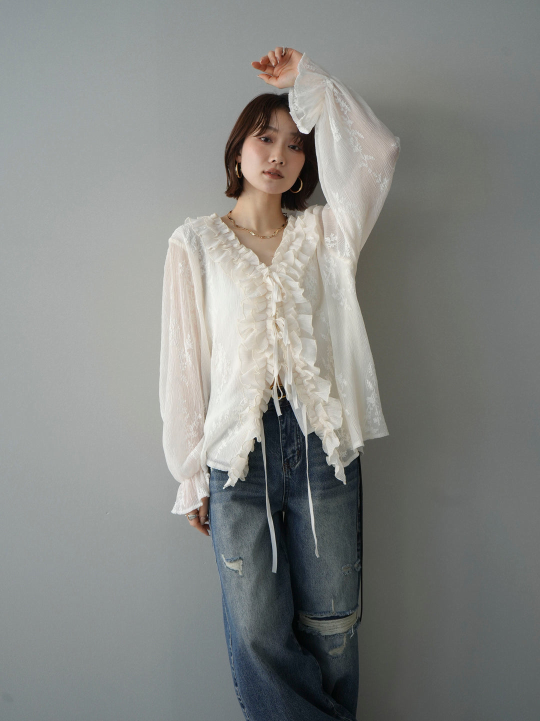 [予約]楊柳ラッフルフリルカーディガン/ivory