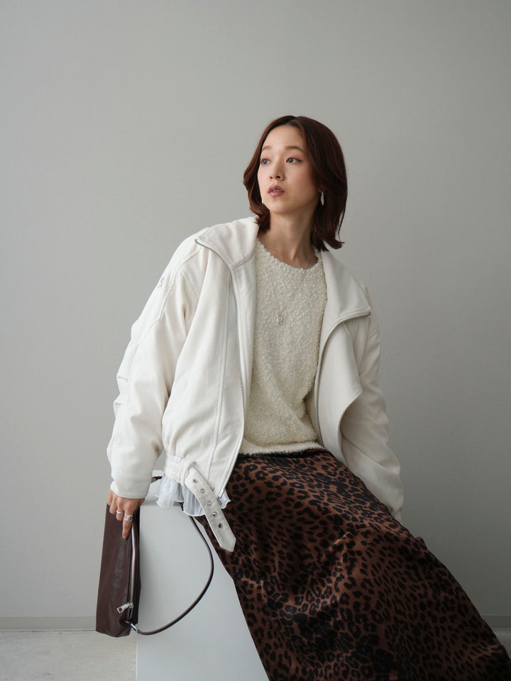 [SET]コーデュロイライダース裾レースブルゾン+モールラメミックスヤーンニットプルオーバー(2set)