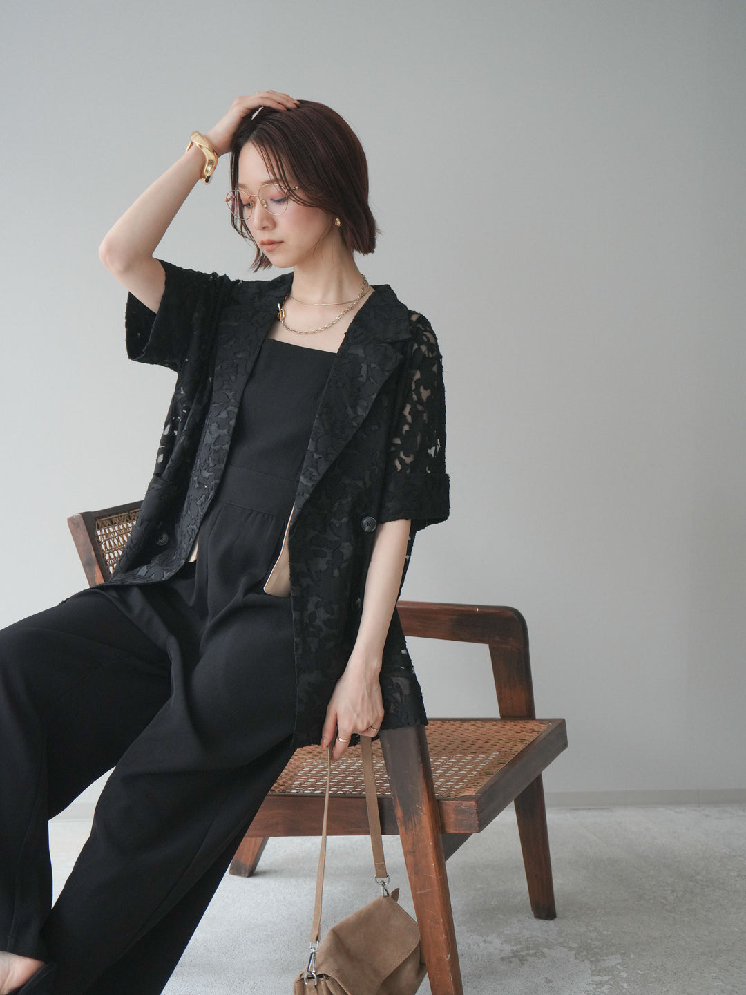 [予約]ショルダーリボンサロペット/black