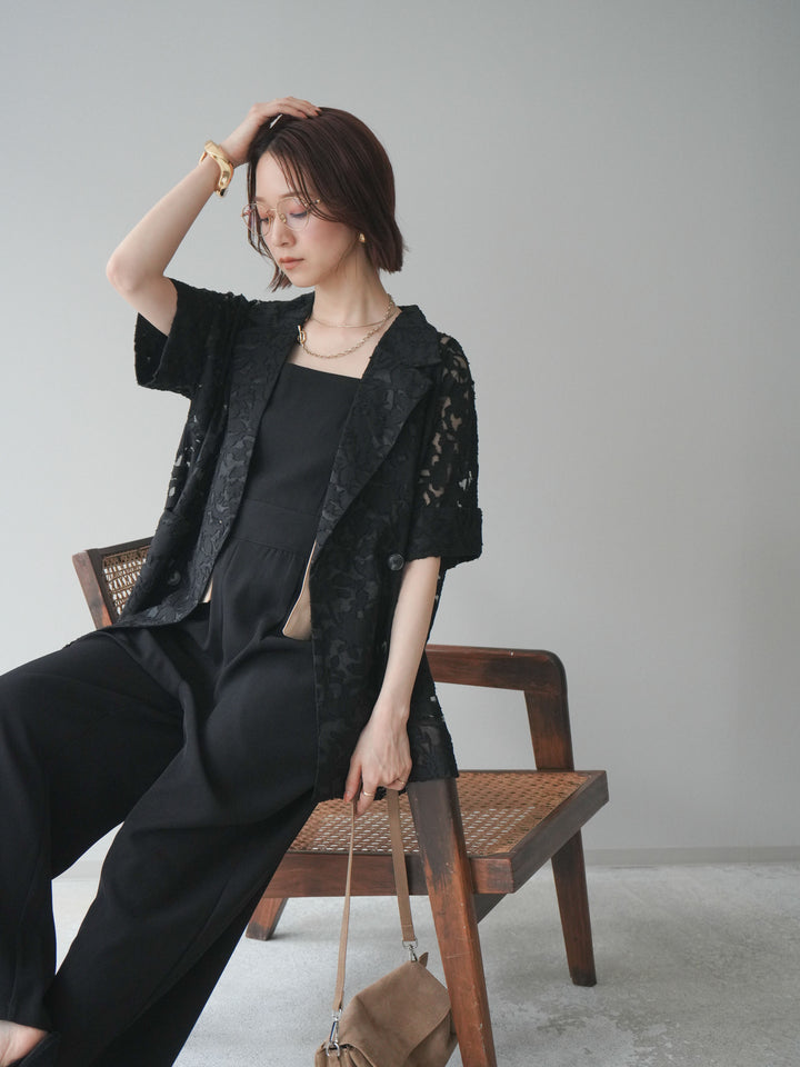 [予約]ショルダーリボンサロペット/black