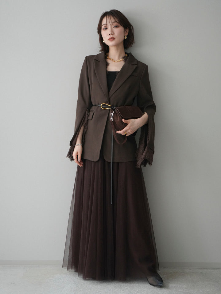 [SET]レースレイヤードスリットジャケット+チュールボリュームスカート(2set)