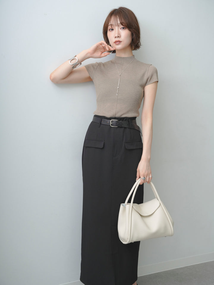 [予約]シアーバックボタンリブニットトップス/khaki