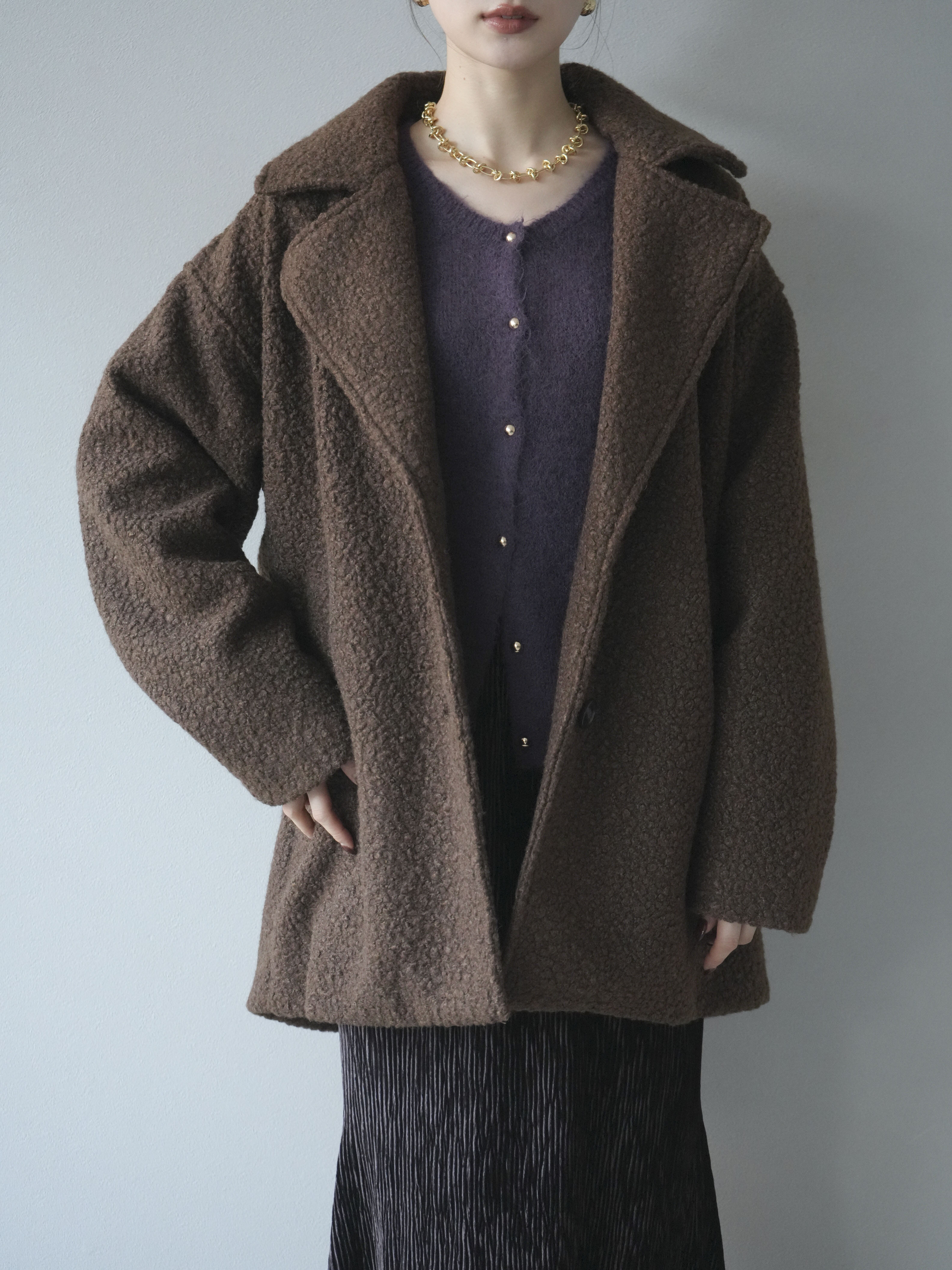 【eLLa】ボアコクーンミドルコート CINOH｜コクーンシルエットボアミドルコート