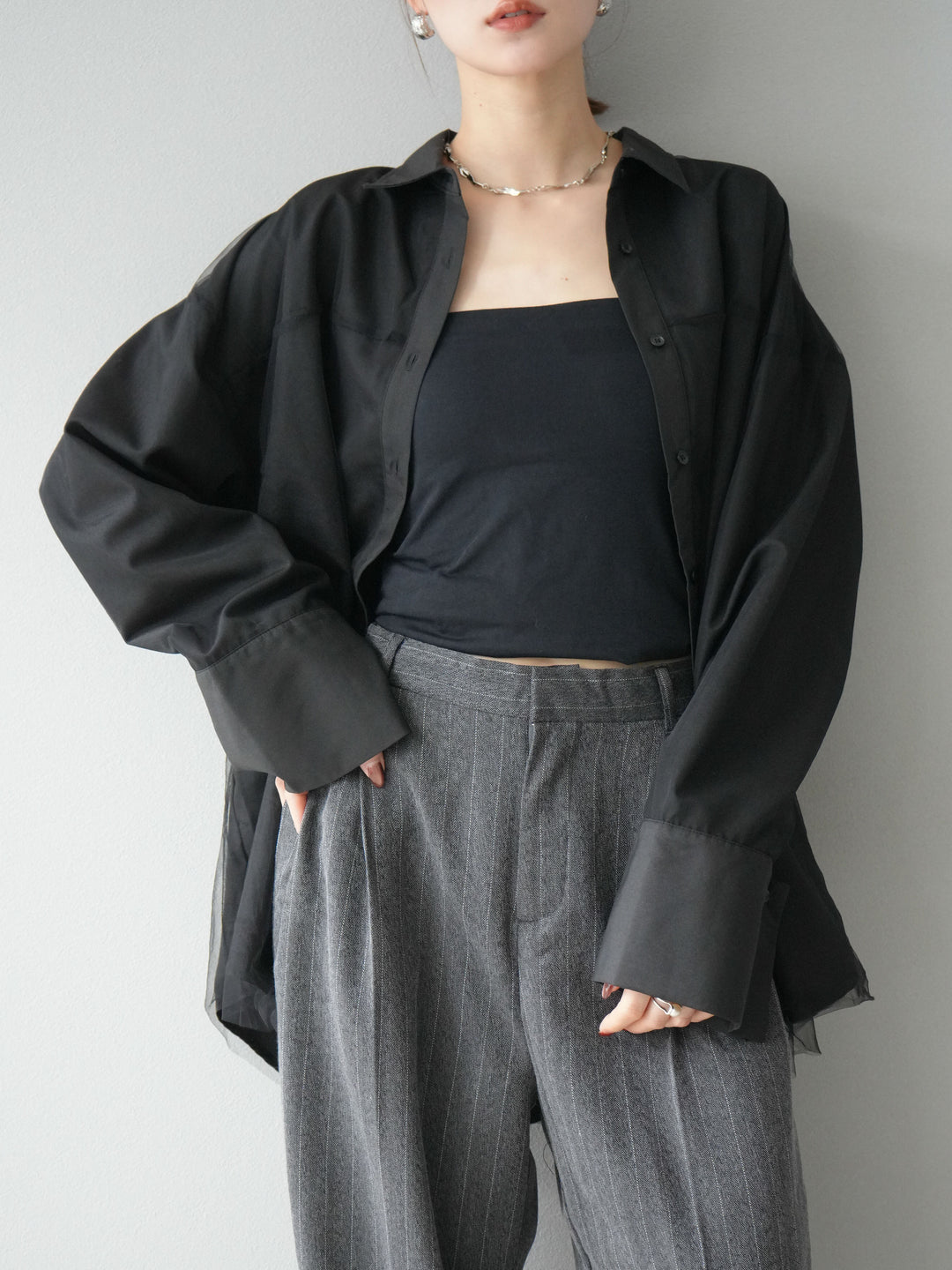 [予約]チュールドッキングブロードシャツ/ブラック