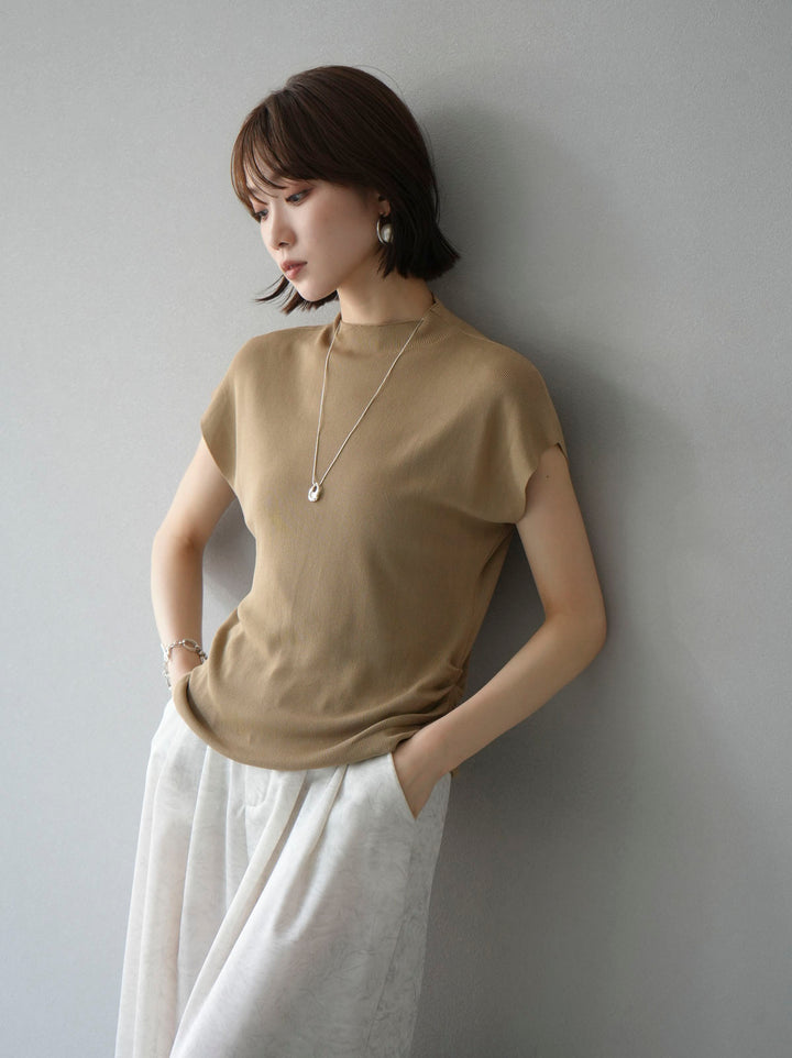 [Pre-order] Petite Neck Side Shirring Summer Knit Top/Beige