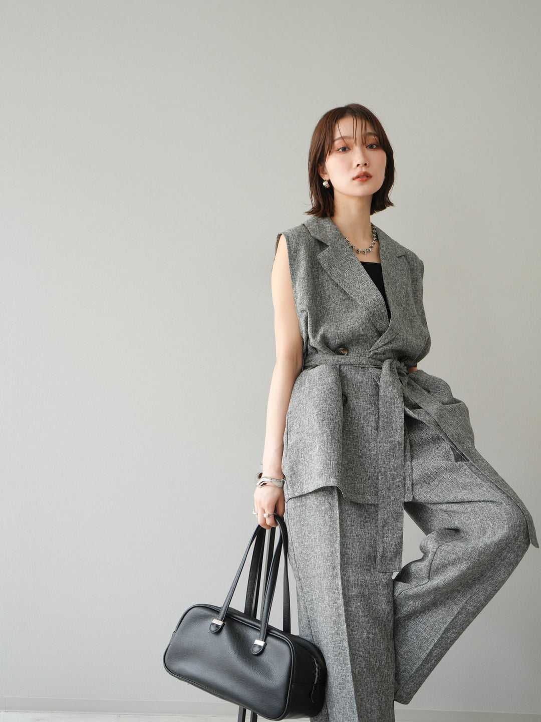 [預購] 混合粗呢背心/黑色