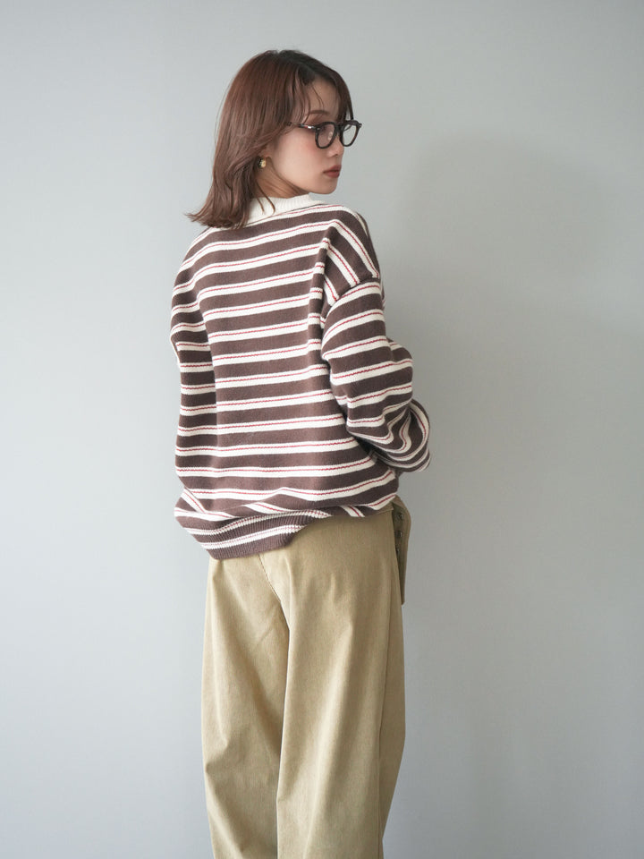 [予約]モックネックボーダーニットプルオーバー/brown