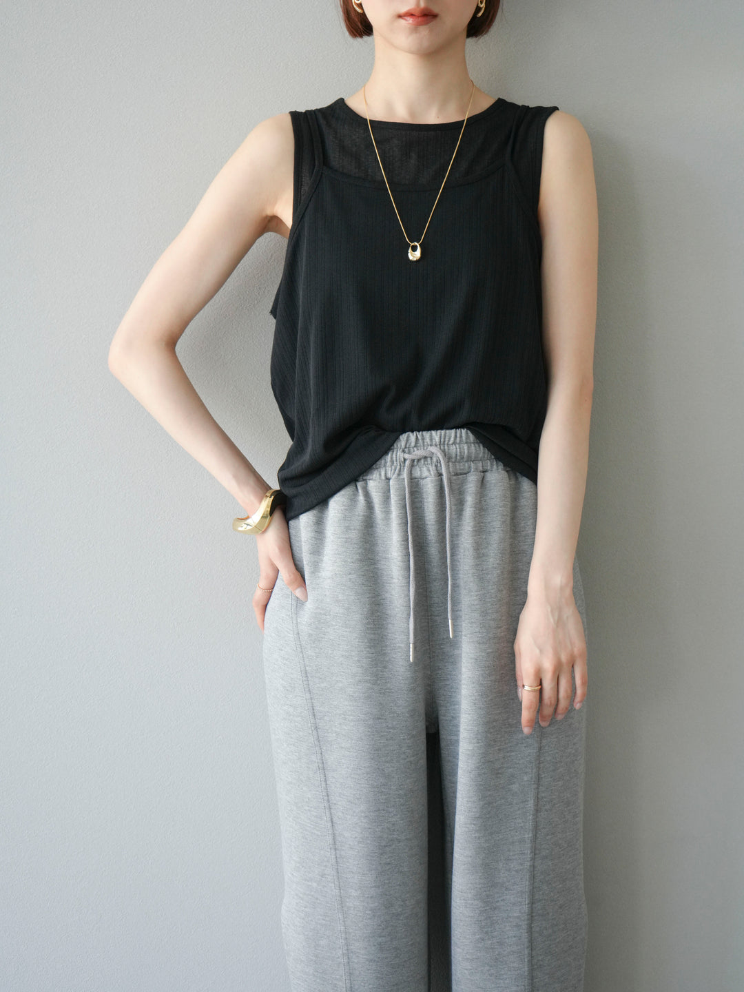 [予約]アイスタッチ2WAYデザインキャミタンク/ブラック