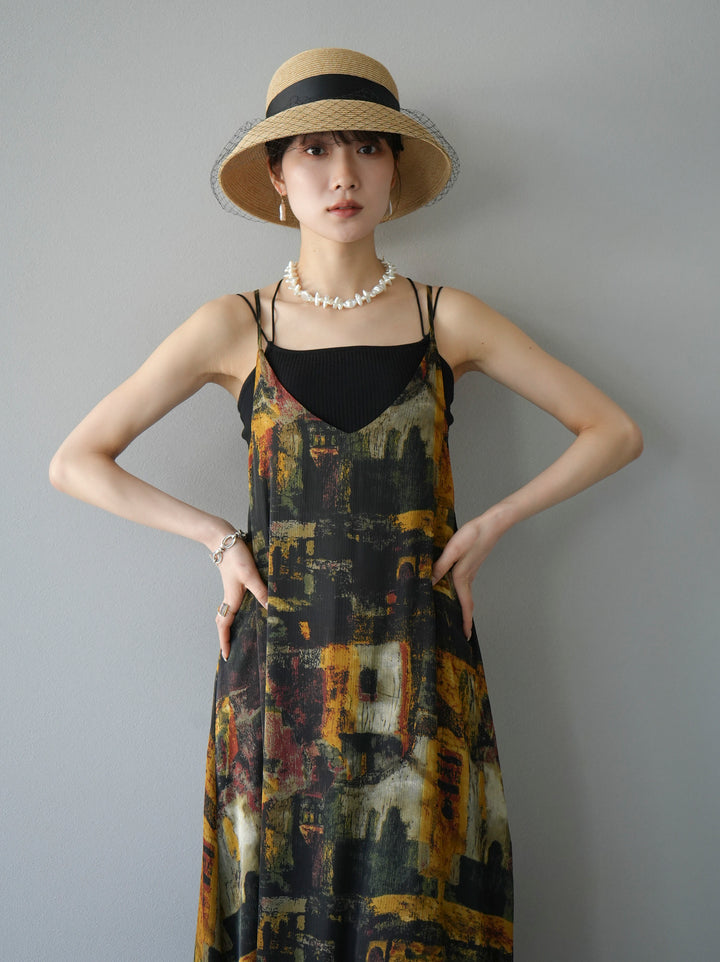 [Pre-order] Nuanced Pattern Back Cross Camisole Dress/Yellow